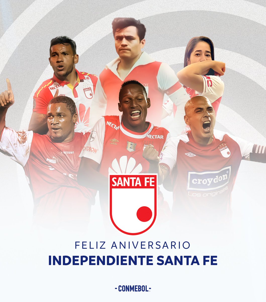 CONMEBOL's tweet photo. ¡Hoy saludamos en el día de su aniversario a uno de los grandes de Colombia!  🇨🇴​

⭐ Campeón de la CONMEBOL @Sudamericana en 2️⃣0️⃣1️⃣5️⃣ 🏆​

¡Felices 8️⃣1️⃣, @SantaFe! 🔴⚪ 

#CreeEnGrande https://t.co/CcSiIRp8n6