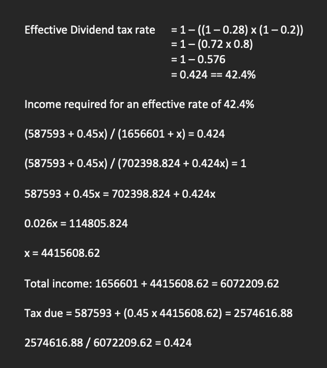 timsjoberg's tweet photo. @terencetobin Taxable income needs to be R6072209.62 to be paying an effective rate of 42.4%. Obviously if this was additional income you'd only really care about the tax bracket rather than the effective rate. https://t.co/1GjR6kmien