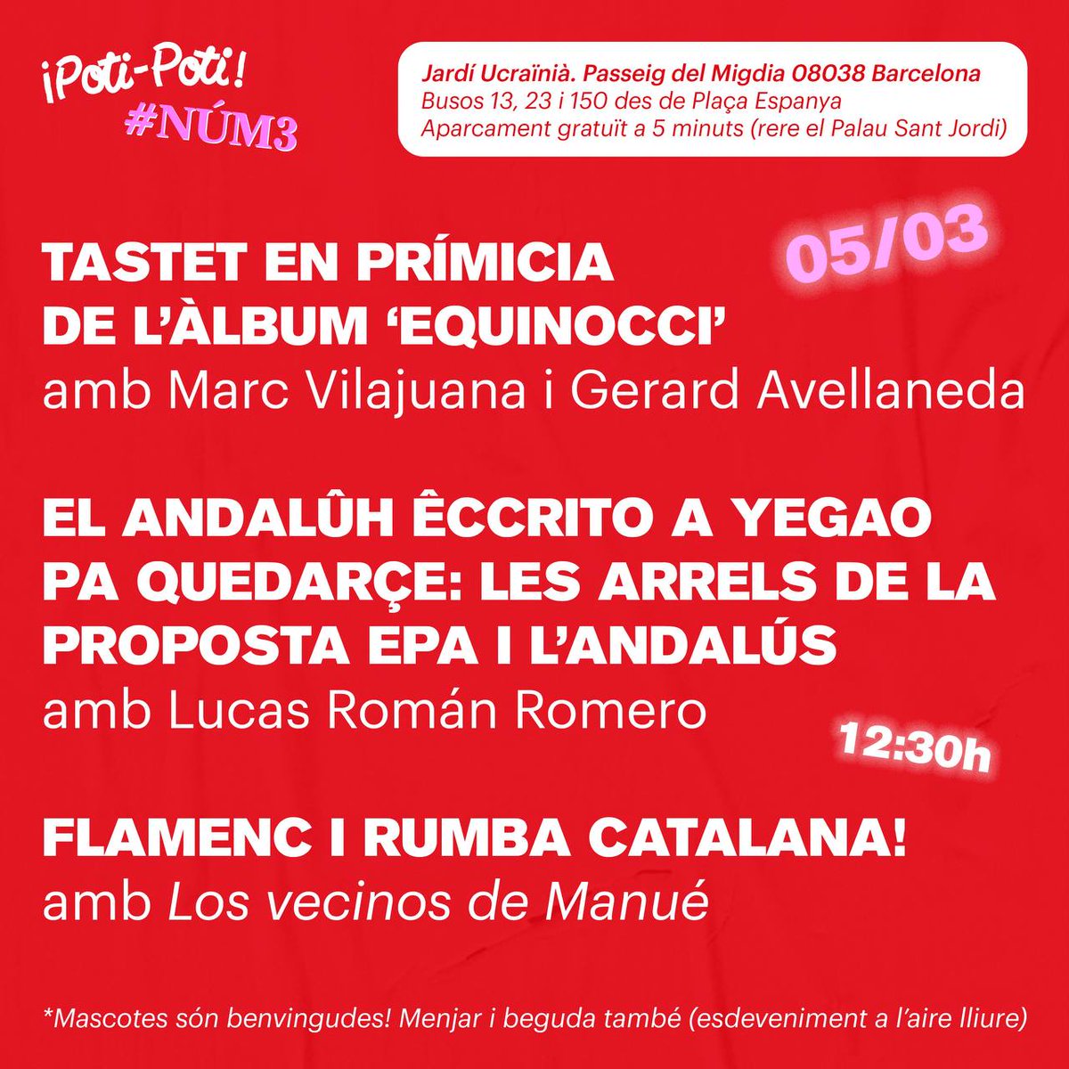 potipotimag's tweet photo. Aquest dissabte presentem el #NÚM3 a Montjuïc !!!
ENTRADA LLIURE (esperem que també de pluja)

tota la info aquí al cartell: https://t.co/ptp4zwbOhh