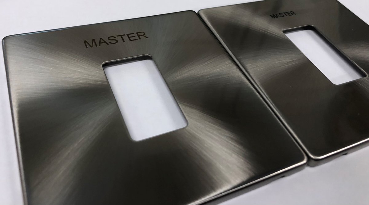 Engraved switchplates are a common job for us. In occurrence but not in finish. These are the hardest to engrave because they are coated. We offer a set price on the white plastic ones but with the metal ones we need a picture, at least to quote from

#switchplates #engraving