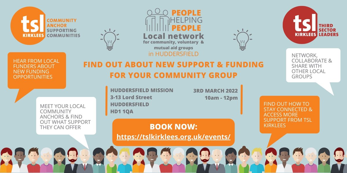 💡 PEOPLE HELPING PEOPLE MEETINGS ARE BACK!💡
Now with extra help from the #TSLKirklees #CommunityAnchors
✔ Meet your anchors 
✔ Get free #support 
✔ Find out about #funding
✔ #Network #collaborate &amp; #share
BOOK NOW 4 #HUDDERSFIELD 3rd March 10-12👇
eventbrite.co.uk/e/274057813297