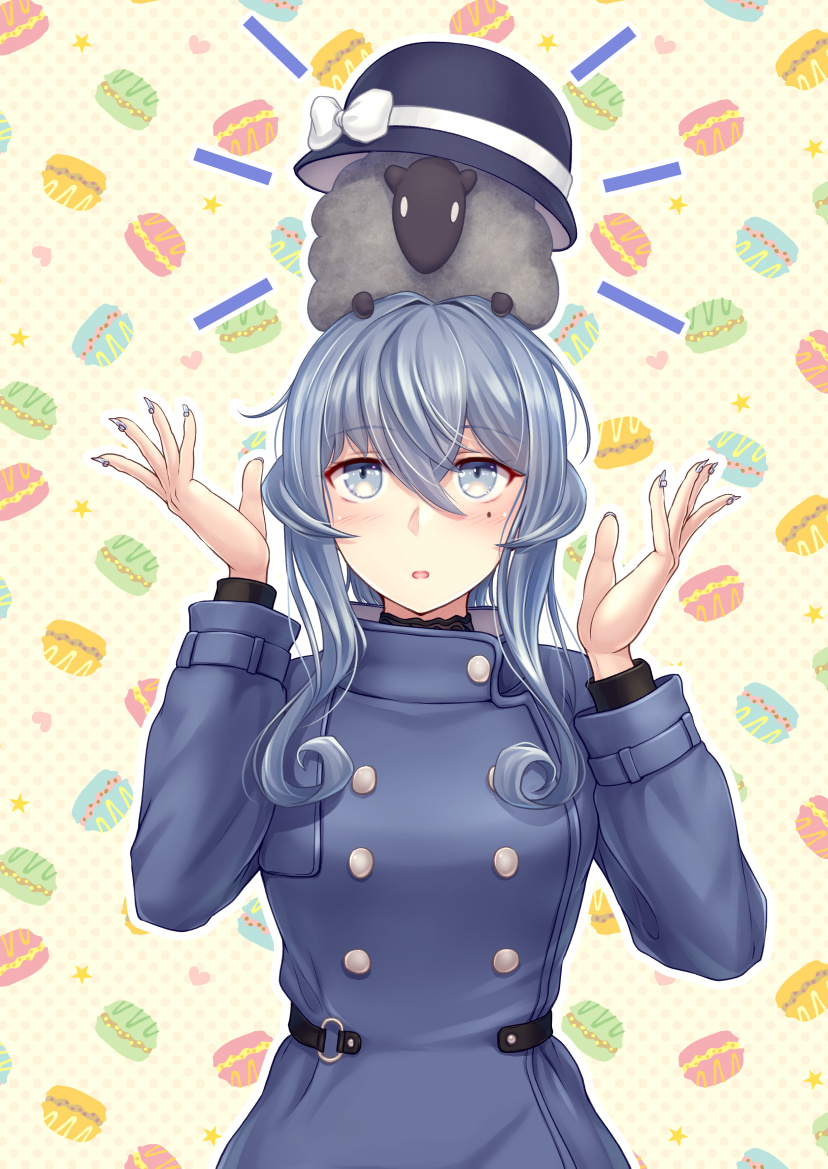 gotland (kancolle) sheep 1girl mole under eye mole blue hair coat blue coat  illustration images