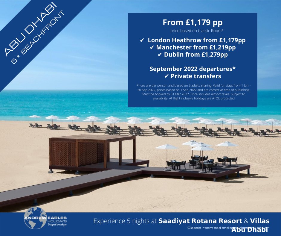 𝗔𝗯𝘂 𝗗𝗵𝗮𝗯𝗶 - 𝟱 ⭐️ 𝗯𝗲𝗮𝗰𝗵𝗳𝗿𝗼𝗻𝘁 𝗴𝗲𝘁𝗮𝘄𝗮𝘆 𝗳𝗿𝗼𝗺 £𝟭,𝟭𝟳𝟵𝗽𝗽 ✈️🏝 September 2022 departures | Experience 5 nights at 𝗦𝗮𝗮𝗱𝗶𝘆𝗮𝘁 𝗥𝗼𝘁𝗮𝗻𝗮 𝗥𝗲𝘀𝗼𝗿𝘁 &amp; 𝗩𝗶𝗹𝗹𝗮𝘀 
CONTACT THE TEAM TODAY 01482 581888
