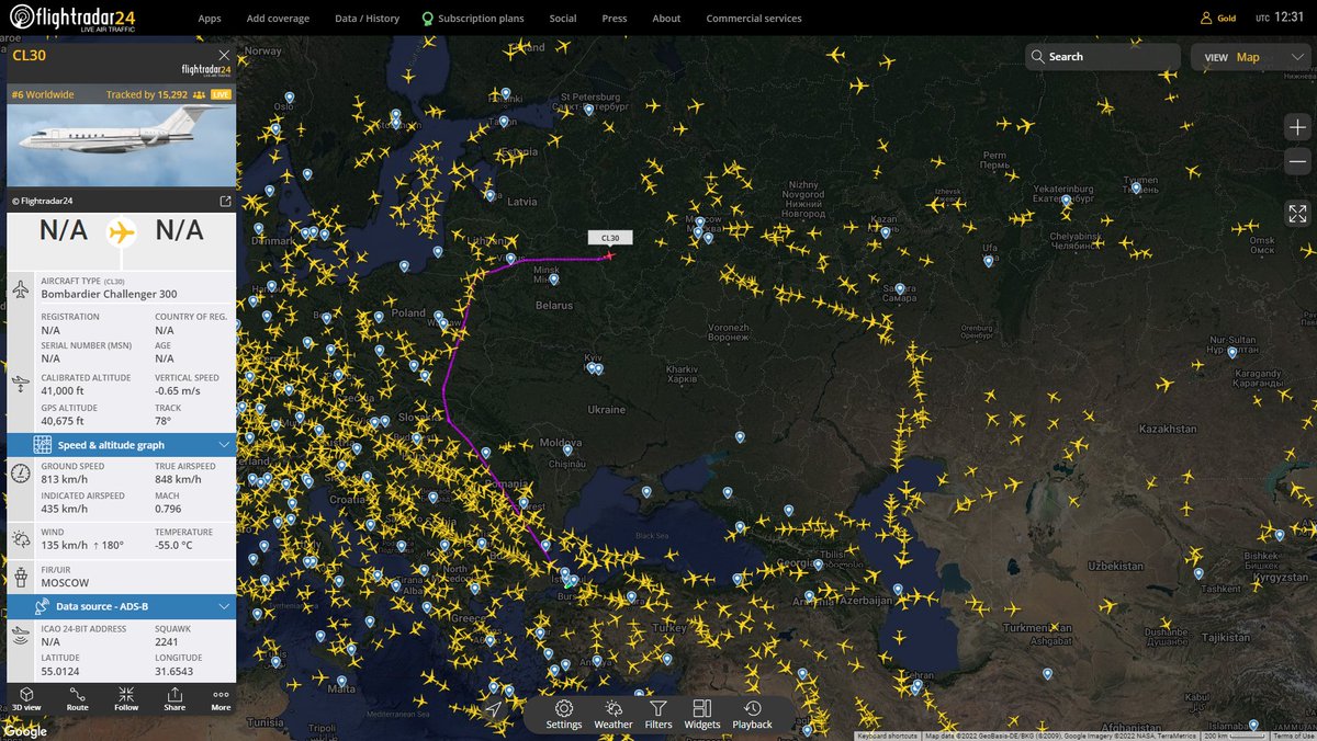 Mil_Observer's tweet photo. Is #CL30 heading to Moscow? #flightradar24 https://t.co/cO6rzh6cfx