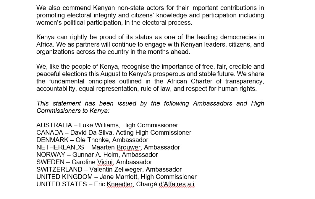 Joint statement by Ambassadors &amp; High Commissioners in Kenya👇