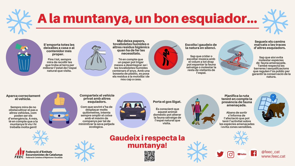 FEEC_cat's tweet photo. Saps quin comportament has de tenir quan vas a la muntanya? ⛰️🌲🌿🍃

Respecta el que t'envolta per poder continuar gaudint del que més t'agrada 🏔️🚶‍♀️🏃🧗‍♀️🚵‍♂️

#sentlamuntanya #sommuntanya https://t.co/VAplSBNqWT