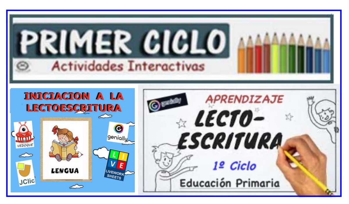 anvasa125's tweet photo. LECTOESCRITURA 1º CICLO de EDUCACIÓN PRIMARIA
Recopilación de ACTIVIDADES INTERACTIVAS y RECURSOS para la INICIACIÓN y el APRENDIZAJE de la lectoescritura en el PRIMER CICLO... https://t.co/y6ptLpinIY https://t.co/mvYkONqNH1