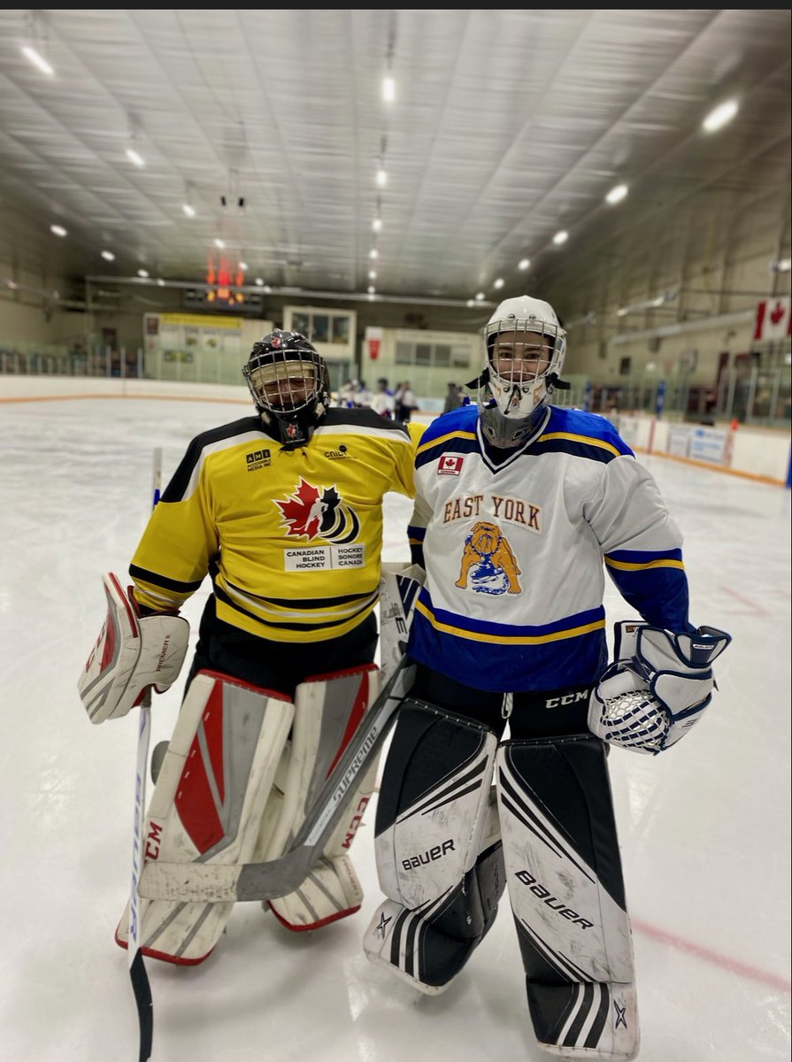 GTHL_EastYork's tweet photo. East York U17 selects have Canadian National Blind Hockey team goalie Joey Cabral join their practice #blindhockey #hockeyisforeveryone #inclusion #equityinsports @CDNBlindHockey https://t.co/YudbyJjoMJ