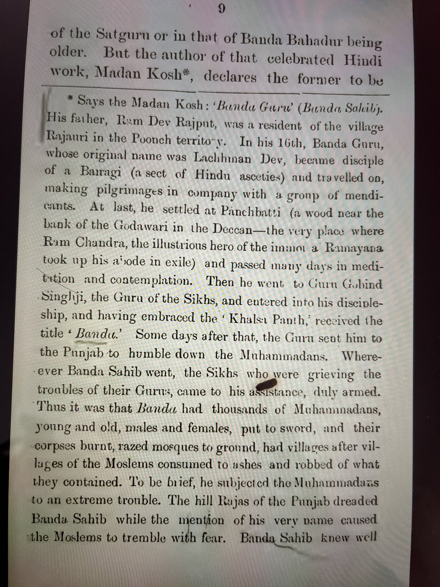 dogra_ns's tweet photo. Few days back i heard someone say that the original name of Banda Bahadur was Lachman Das. I was reading a book and found out that his name was Lachman Dev S/O Ram Dev Rajput. He was born in a Dogra Rajput family in Rajpuri J&amp;K. Read these pages to know how he became a Bairagi. https://t.co/7I8nrRDzuv