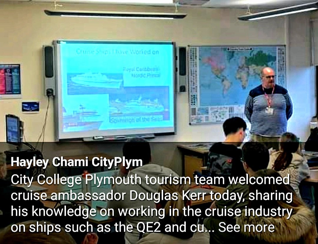DougKer39026136's tweet photo. Pleasure doing a presentation today @cityplym for the Tourism students ⚓️ Thank to @hayley_chami for making it possible. 🙏
I spoke about my experience working onboard Cruise ships in the Caribbean &amp; World Cruise on QE2 ⚓️ &amp; currently a volunteer Cruise Ambassador in  #Plymouth https://t.co/XYOwyy4Tle