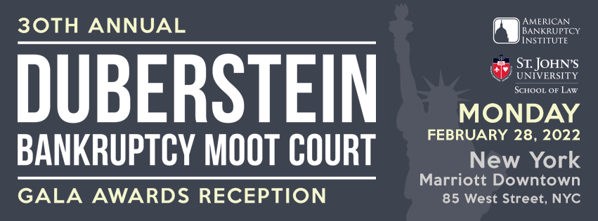 abiworld's tweet photo. Tonight in NYC! Don't miss the #Duberstein Bankruptcy Moot Court Gala Awards! Leading bankruptcy practitioners &amp; judges from the New York metro region and around the country will join to celebrate the next generation of insolvency professionals: https://t.co/5JzumrTqgv https://t.co/7UdpiCFBT0