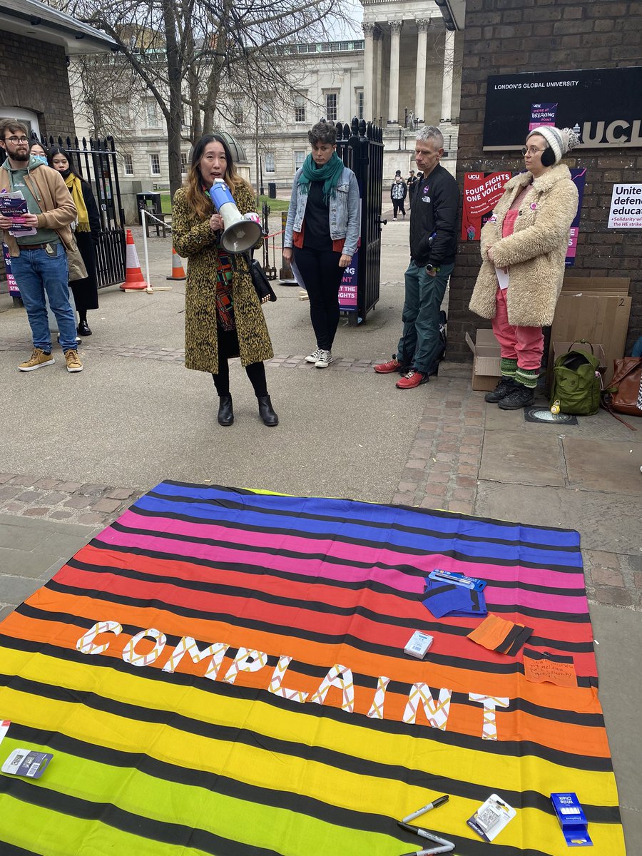 DrEmilyM_Baker's tweet photo. Amazing teach out today with @XineYaoPhD @Mx_L_Marshall @frescacowboy @UCLLGBT - I learnt so much and feel more fired up than ever #staffstudentsolidarity #OneOfUsAllOfUs #UCUstrikes @ucu @UCL_UCU #complaint inspired by @SaraNAhmed https://t.co/UbHfyiOvCI