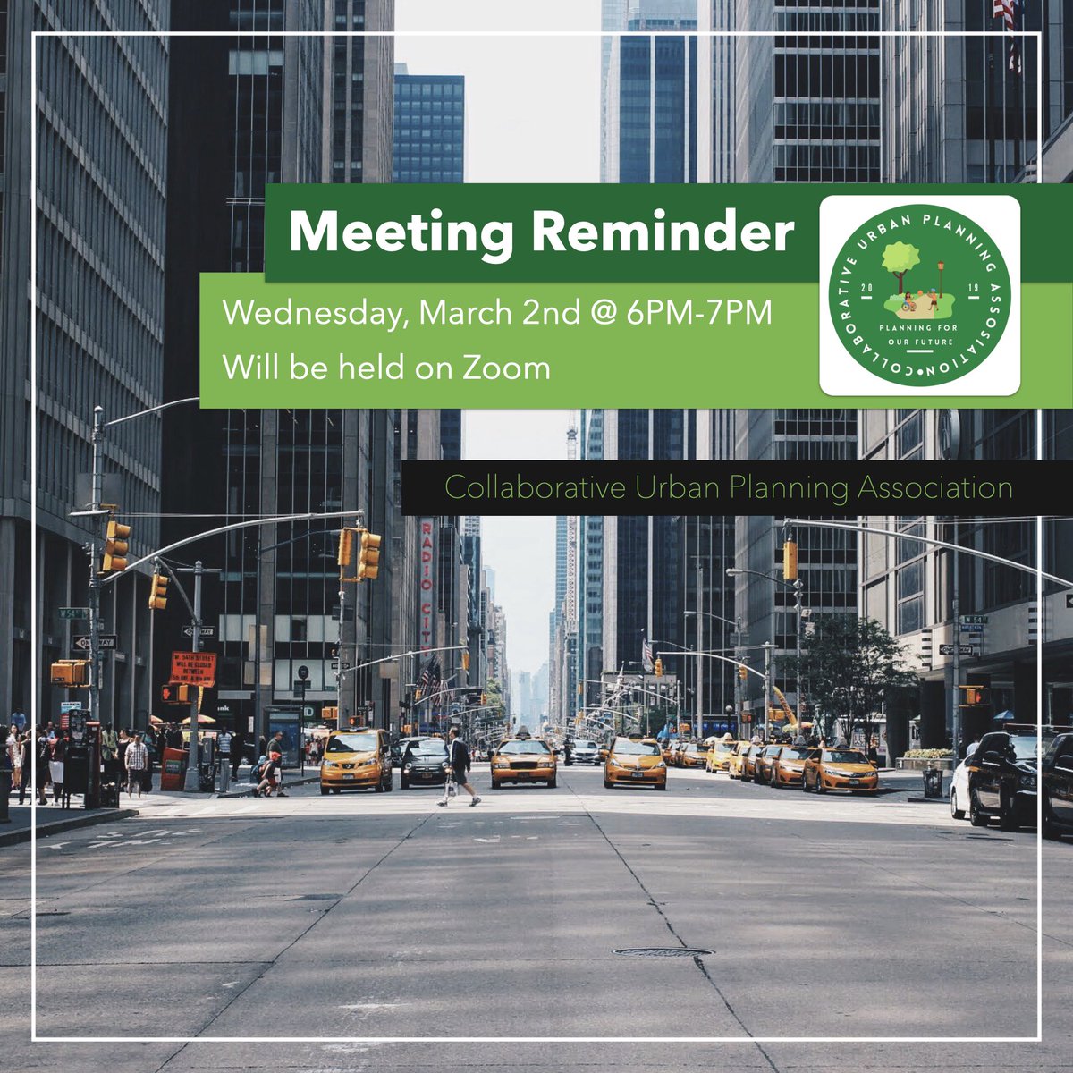 Meeting reminder! Join us this upcoming Wednesday, March 2nd from 6:00 pm to 7:00 pm! The meeting will be held on Zoom; details are to come!
#unt #cupa #meeting #northtexas #urbanplanning