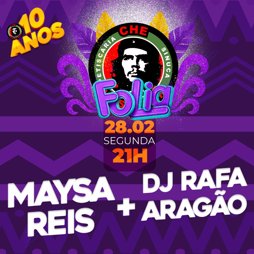 CARNAFOLIA
📍Hoje • 28/02 • 21h.
🎶 Maysa Reis e DJ Rafa Aragão 
💰 R$ 20,00 até as 23h.

#carnache #carnaval