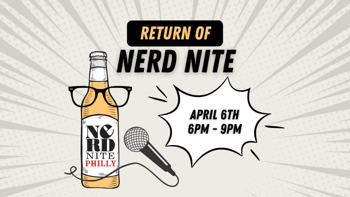 NerdNitePhilly's tweet photo. The word is out! Nerd Nite Philly returns on April 6th at The Bourse building! We’ll have more info on the speakers soon, but #savethedate! https://t.co/Avk2V0ORfh #nerdnite #nerdnitephilly #thebourse #theboursephilly https://t.co/H7QQMU4ulN
