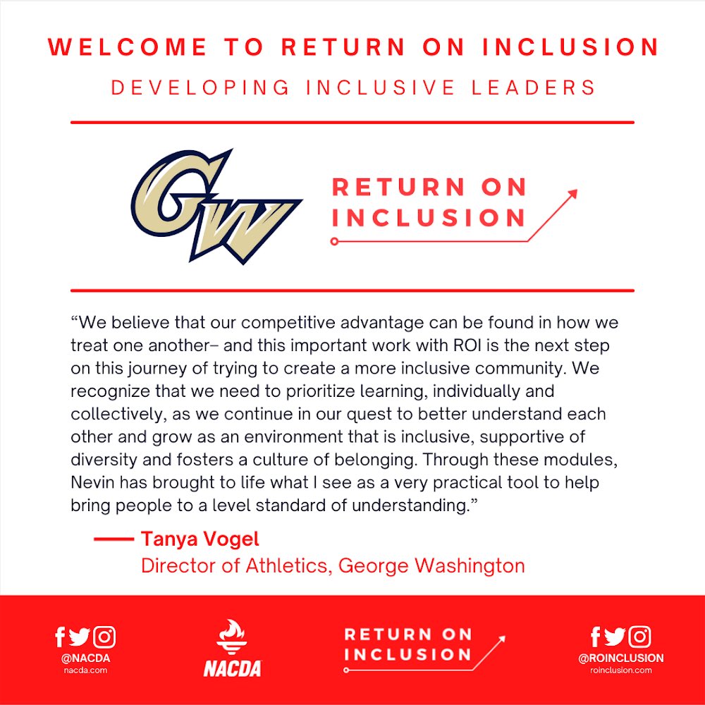 ROInclusion's tweet photo. We are pleased to welcome @GWsports as the newest ROI partner. We’re excited for you to get started! #ROInclusion #RaiseHigh https://t.co/m6aXqlkR51 https://t.co/jneC1SKs1j