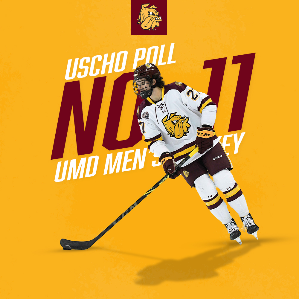 Men's hockey comes in at No. 11 in this week's <a href="/USCHO/">USCHO.com</a> National Poll

Full Story📝: bit.ly/35bKs8b

<a href="/UMDMensHockey/">UMD Men's Hockey</a> // #BulldogCountry