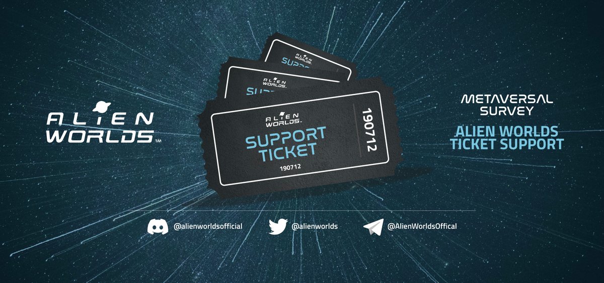 AlienWorlds's tweet photo. ✅Metaversal Survey -  Alien Worlds Ticket Support

📘This survey is for us to find out what you’d like to see and experience on our platform.

🌎Participation Form: https://t.co/gDLuBlQS92

Thank you for joining our survey! 

#survey  #game #NFT #TLM #Metaverse #blockchain https://t.co/BLtKt9Z6nN