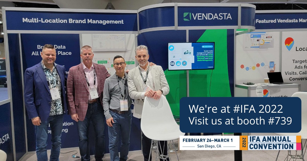 Vendasta's tweet photo. We're in San Diego at #IFA2022. Stop by booth #739 to meet the team!

#conquerlocal #VendastaEverywhere #IFA2022 https://t.co/OJwzgc1zkE