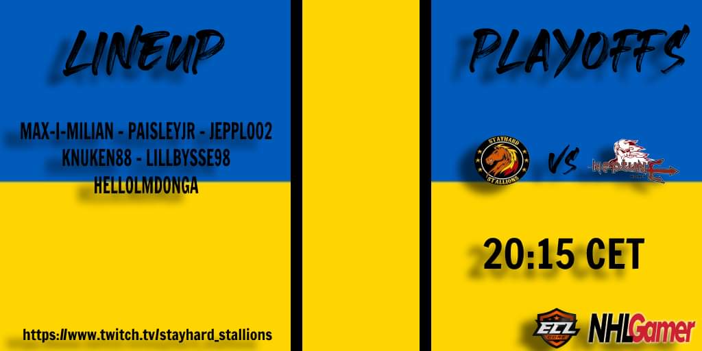 🏒 | GAMEDAY!

Tonight starts quarter-finals and we play 4 games against Neptune Hockey.

⏰️20:15🇸🇪 
🆚️Neptune Hockey
📺twitch.tv/stayhard_stall…