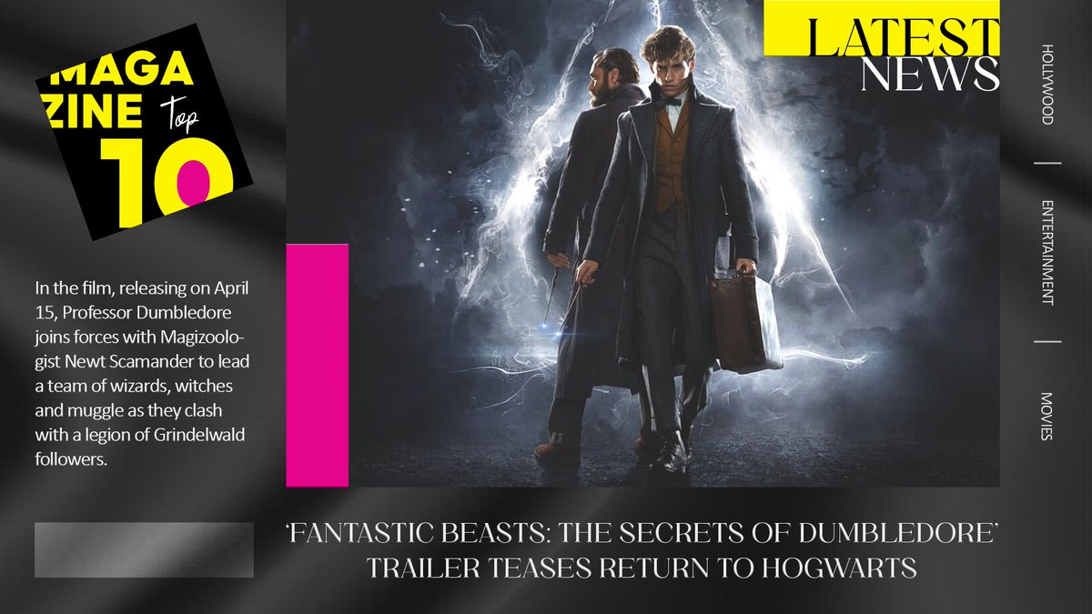 TopTen_Magazine's tweet photo. The Secrets of Dumbledore will be released in theaters worldwide on April 15, 2022.
Click the link to see the official trailer: https://t.co/P9zyQbRle1
#TopTenMagazine #EntertainmentNews #FantasticBeasts #TheSecretsofDumbledore #Trailer #FantasticBeastsTheSecretsOfDumbledore https://t.co/xQhTVD3Eyq