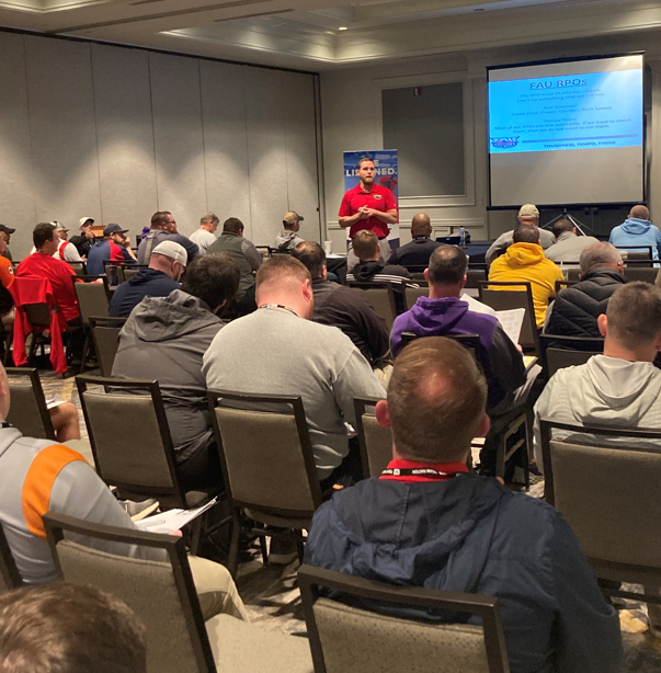 BrentDearmon's tweet photo. This coach had an absolute blast talking about @FAUFootball at the @GlazierClinics in Nashville. There are some great high school coaches all over the country. 
4 former @BU_FootballTN players,2 former coaches, 2 teammates in attendance.
#GapSound #reBUild18 
#WinningInParadise https://t.co/Mpi2zKxkMt