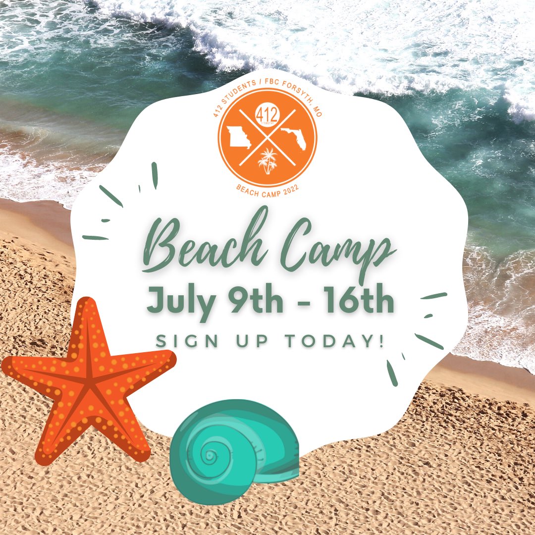 412FBCStudents's tweet photo. Beach camp will be here before we know it! Sign up through the link below to save your spot! 
https://t.co/M2AgR8HGuW https://t.co/cM1dzVJWPq