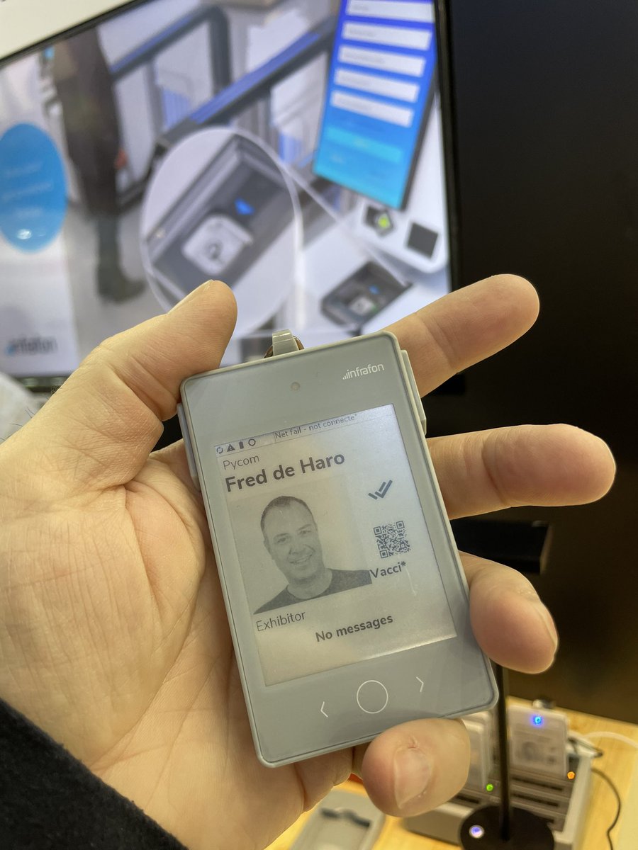 fdh2020's tweet photo. Love my new multi-network intelligent #smartbadge from Infrafon GmbH  with Pycom  tech #GOINVENT #mwc22  Hall 7 https://t.co/vZZ0UxmF25