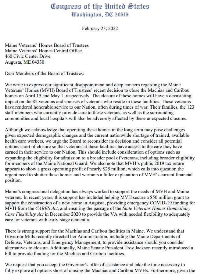 LegionMaine's tweet photo. The American Legion Department of Maine will be responding to the projected closure of the Maine Veterans Homes in Caribou and Machias.  Read the response of our Members of Congress below.  Members of the Press, call Paul L'Heureux at 207-873-3229 to arrange an interview. https://t.co/yCDHMt13IE