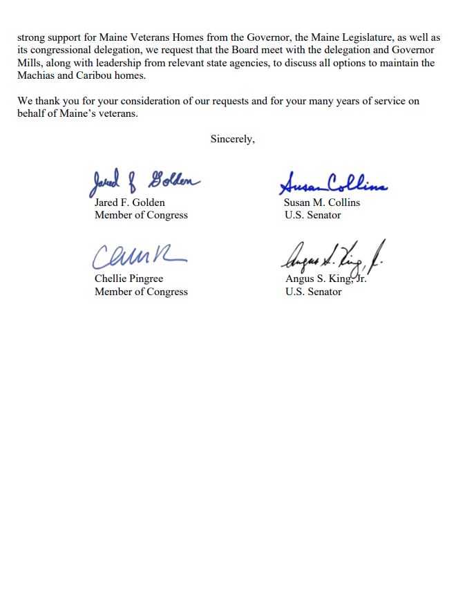 LegionMaine's tweet photo. The American Legion Department of Maine will be responding to the projected closure of the Maine Veterans Homes in Caribou and Machias.  Read the response of our Members of Congress below.  Members of the Press, call Paul L'Heureux at 207-873-3229 to arrange an interview. https://t.co/yCDHMt13IE