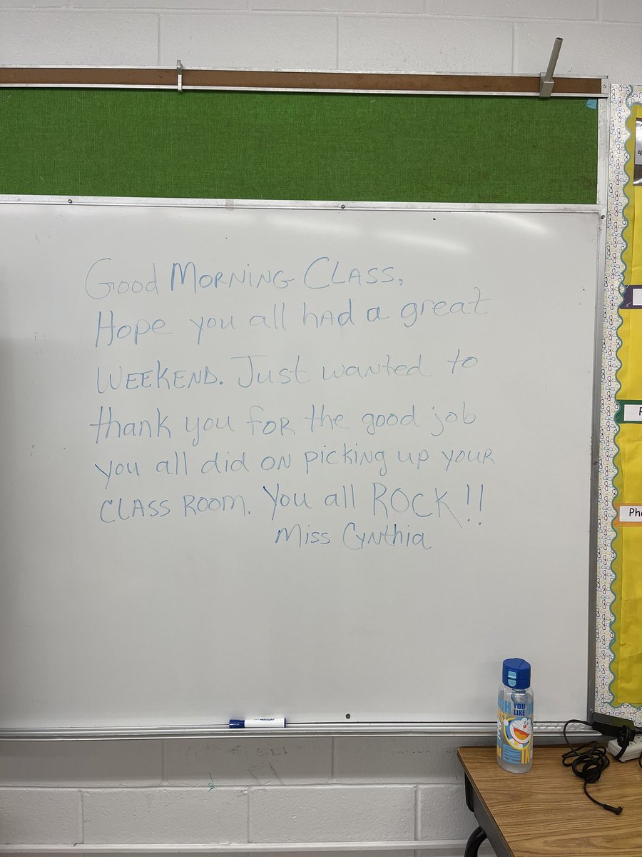 PRosemontForest's tweet photo. When the custodian leaves a note of thanks to the students…it just makes my heart happy!   How motivating to take pride in the cleanliness of the classroom! #custodiansaresuperheroes https://t.co/ggr1nMM1vs