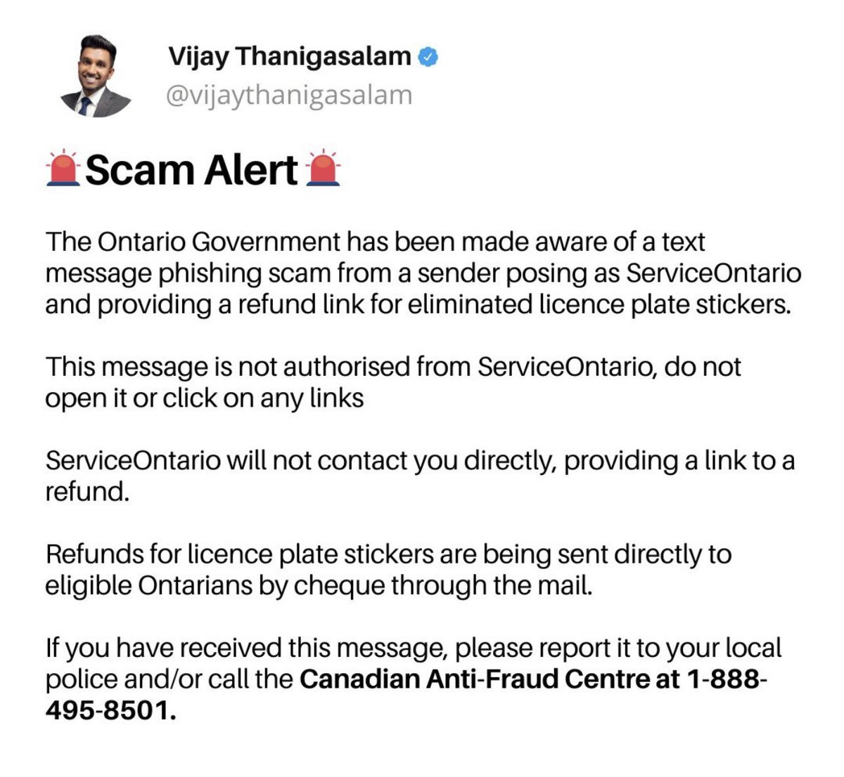 PCArsenault's tweet photo. Important to know, please share. #Scam #Fraud #Ontario https://t.co/7juddao1Qm