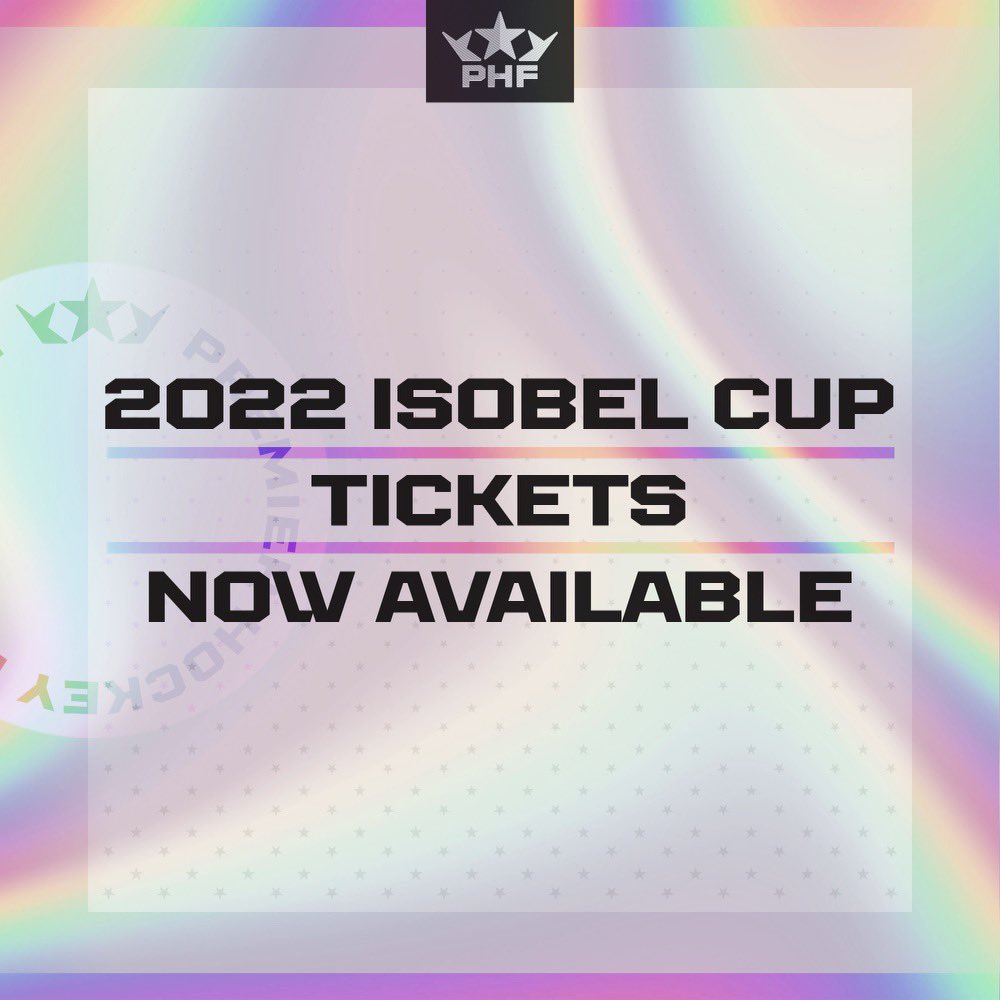 PHF's tweet photo. HEADS UP‼️
Tickets for the 2022 Isobel Cup playoffs are now available! Secure your FREE tickets now! 🏆👇

🎟 | https://t.co/yEv2UnsU5H https://t.co/z8AMPfS4oV