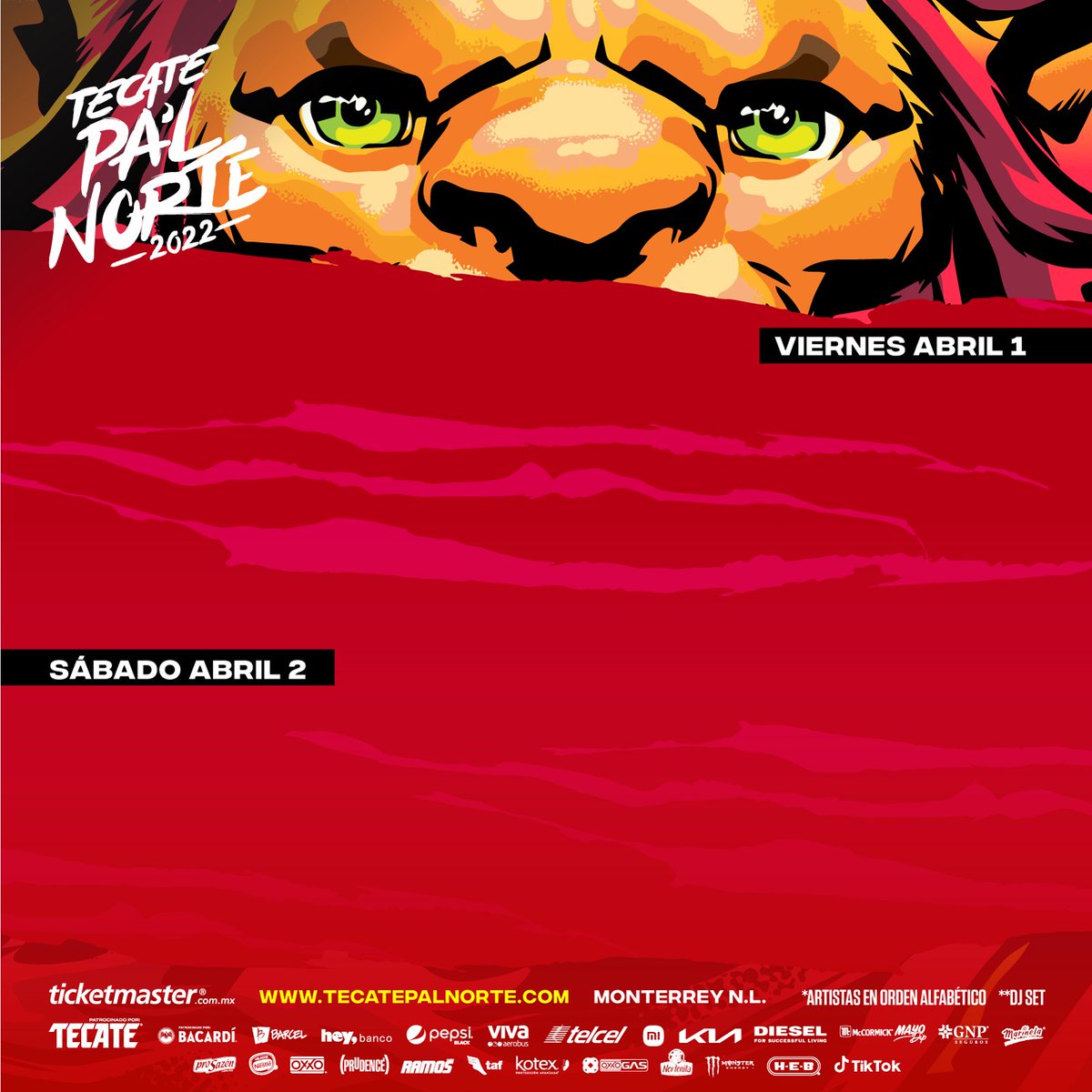 TecatePalNorte's tweet photo. ¡Mañana anuncio del cartel por día! 🦁

🎫 Últimos abonos disponibles → https://t.co/n46FIBylJZ https://t.co/4IUW3OBHOM