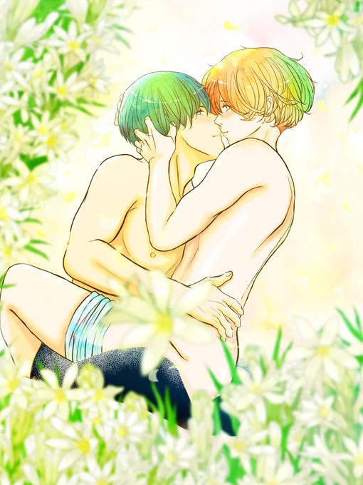 毎日毎日表紙で騒いでごめんぬ  白いお花Ver.も作ったよ どっちも捨てがたくて悩んでますww 表表紙と裏表紙にしちゃおっかな(n*'ω`*n)  #創作BL #色クレ