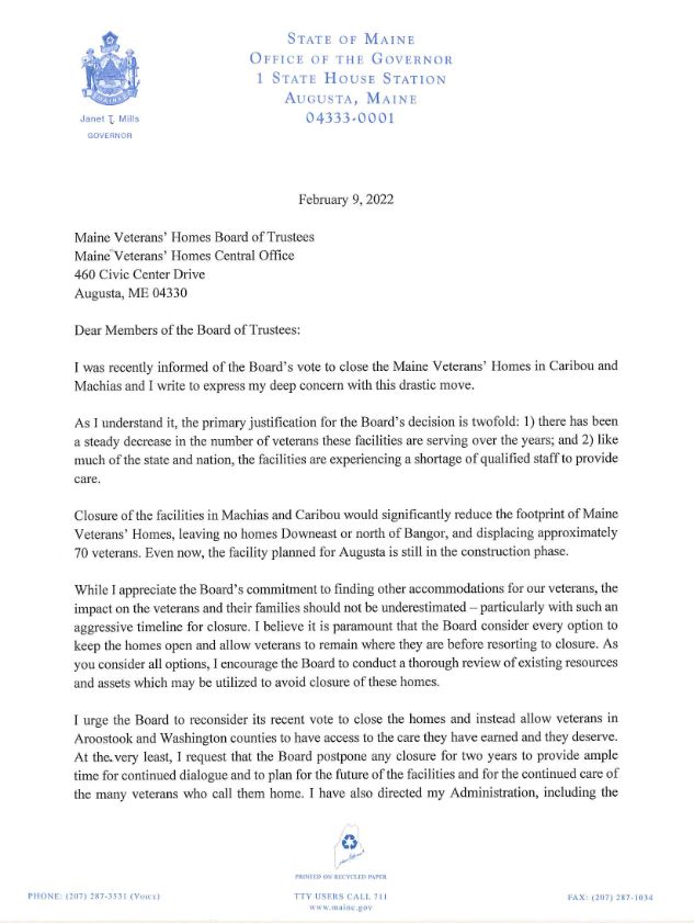 LegionMaine's tweet photo. The American Legion Department of Maine will be responding to the projected closure of the Maine Veterans Homes in Caribou and Machias.  Read the response of Governor Janet Mills below.  Members of the Press, call Paul L'Heureux at 207-873-3229 to arrange an interview. https://t.co/plQ51lHGvs