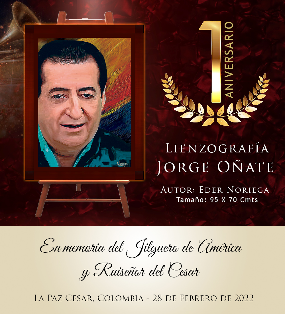 Lienzografía de 95 X 78 cmts en memoria del Jilguero de América y Ruiseñor del Cesar Jorge Oñate. 1er. Aniversario. 28 de Febrero de 2022. Autor: Eder Noriega. ¿Dónde crees que debe reposar esta obra artística? ¿Donde te gustaría verla exhibida?