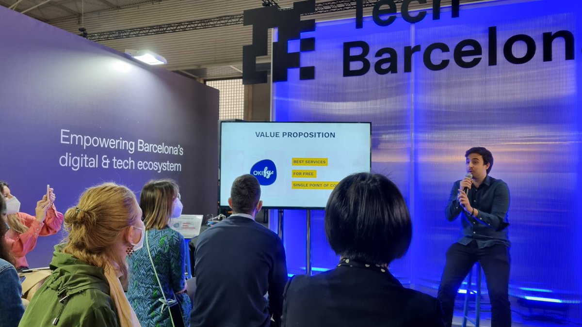 TechBarcelona's tweet photo. #4YFN22 | DAY 1
En el auditorio de nuestro stand, @gohub y @WayraES han presentado startups punteras en innovación: @ClimateTrade, @galgus_ , #agrowanalytics y #okify 🥳 https://t.co/hM8dMRRX0S