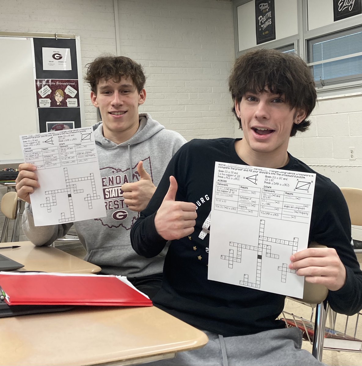 GenoaSchools's tweet photo. PROOFS...a dreaded topic in high school Geometry for generations. In Mrs. Cannon's classroom, they spice it up a bit with some practice within crossword puzzles. WARNING: Pen is not recommended! @genoawrestling #mathetes https://t.co/Egtyb0tb8r