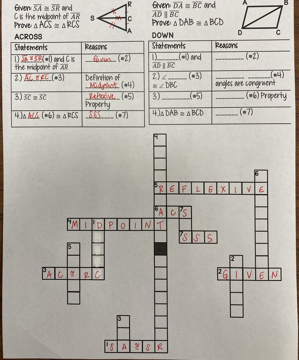 GenoaSchools's tweet photo. PROOFS...a dreaded topic in high school Geometry for generations. In Mrs. Cannon's classroom, they spice it up a bit with some practice within crossword puzzles. WARNING: Pen is not recommended! @genoawrestling #mathetes https://t.co/Egtyb0tb8r