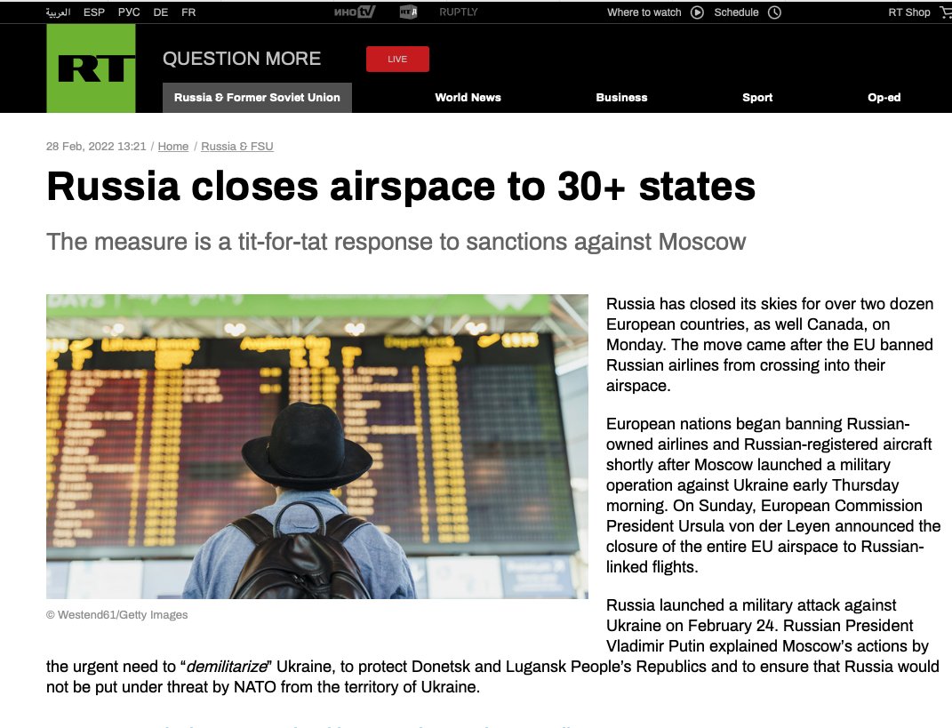 DanLaTouche's tweet photo. #russia is lying saying that they're closing the skies for over few dozen #EU countries, while, in fact, it's the opposite.  #Ukraine https://t.co/xldnXVzL5G