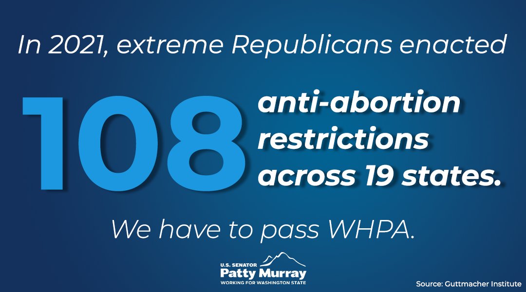Last year, extreme Republicans passed 108 anti-abortion restrictions across 19 states. 
 
That’s 19 states where it was harder for patients to get reproductive health care they need. We need to pass #WHPA.