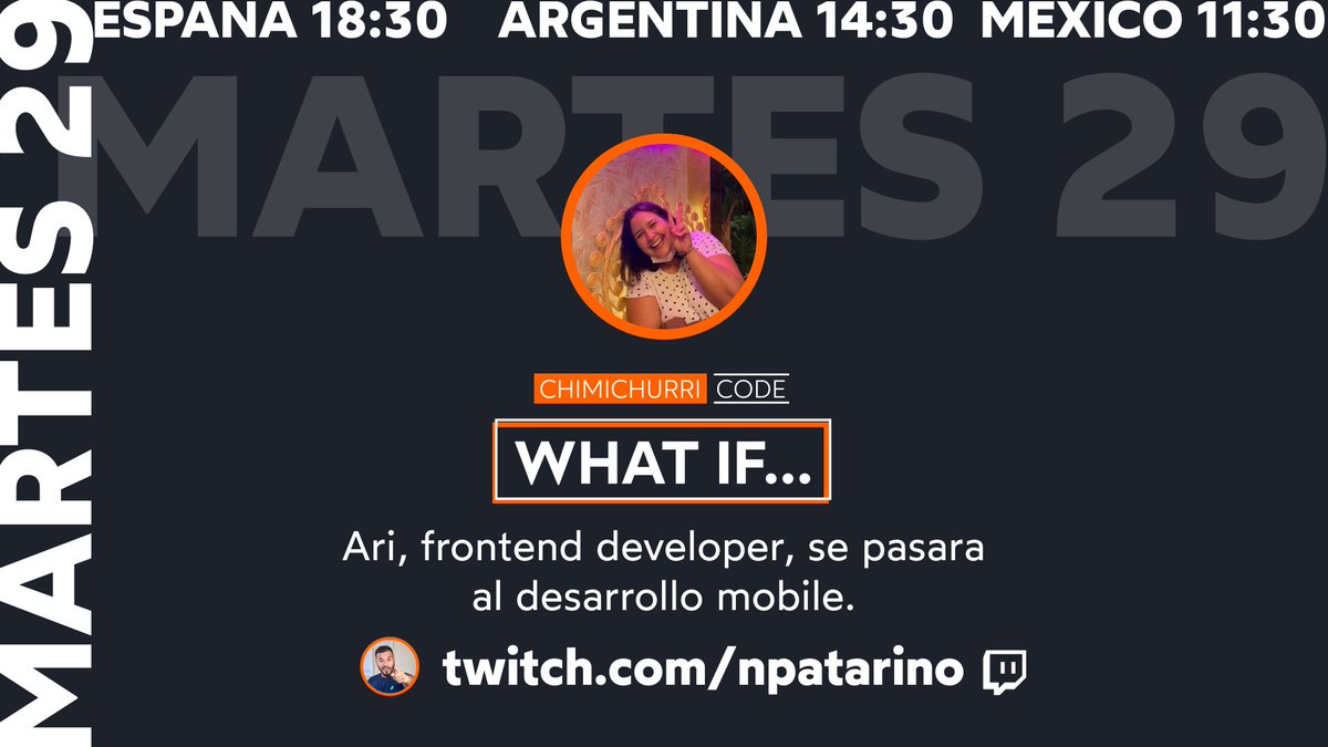 npatarino's tweet photo. ¿Qué pasaría si @Ari_Reinventada se pasara al desarrollo mobile?
Mañana a las 18:30 🇪🇸 tenemos un directo en el que vamos a charlar con ella sobre cómo sería migrar de desarrollo fronted a desarrollo mobile 😮.
No se lo pierdan, tal vez la convencemos 😜.

https://t.co/nQadyGsSXA https://t.co/xK7OCRiz5w