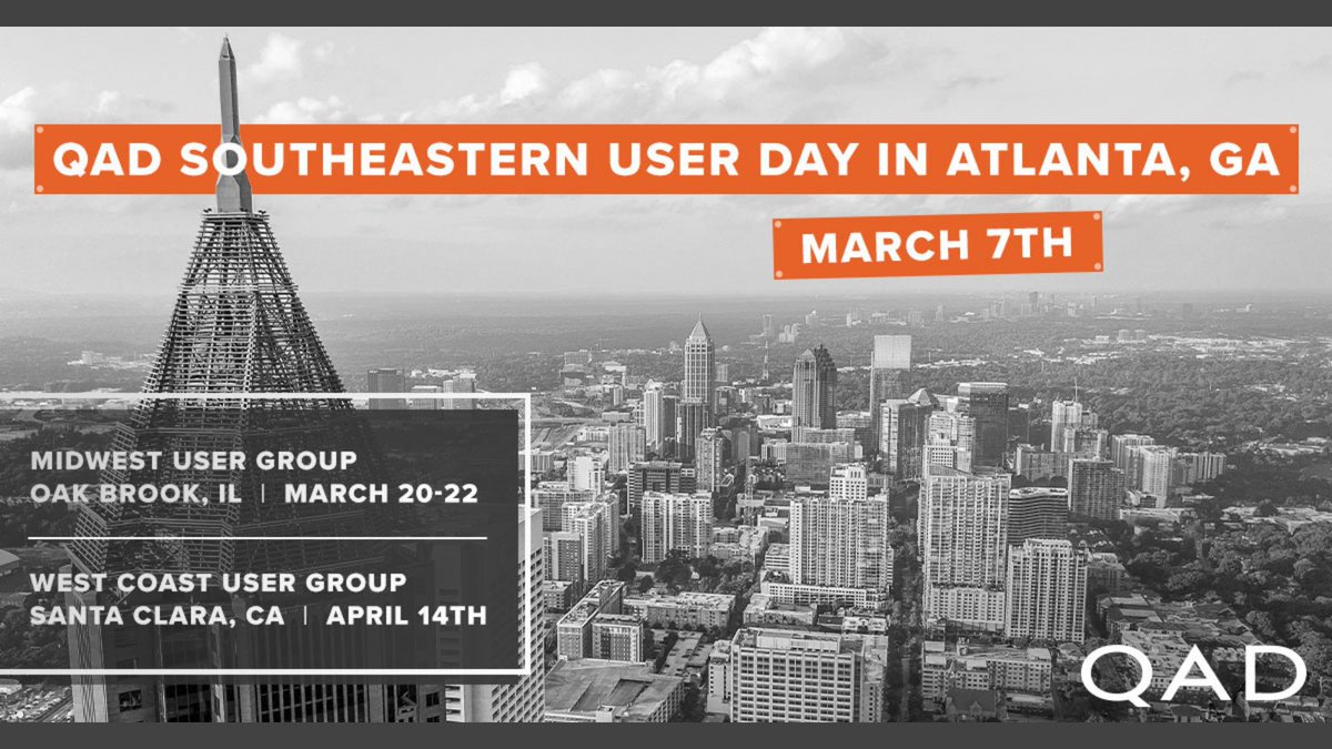 QAD_Community's tweet photo. [REMINDER] Join us for the Southeastern User Group's annual Spring User Day on March 7th. Register Now! #AdaptiveERP #SEUG https://t.co/qbCi0uAOIC https://t.co/MXVAOAMJDH