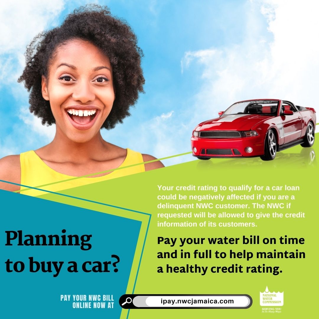 NWCjam's tweet photo. Planning to buy a car? Your credit rating to qualify for a car loan could be negatively affected if you are a delinquent NWC customer. The NWC if requested will be allowed to give your credit information so pay on time to maintain a healthy credit rating! #GoodCreditMatters https://t.co/0VThuNfi2X