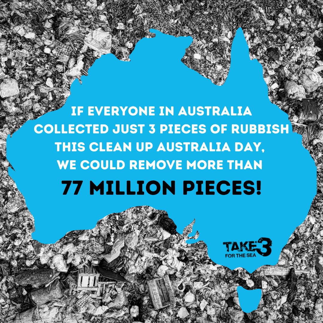 Take3fortheSea's tweet photo. Image the impact we could have if everyone in Australia collected just 3 pieces of rubbish this #CleanUpAustraliaDay 💭
⁠
Use the code: AUSDAY20 ⁠to get 20% off Take 3's small Clean Up kits via https://t.co/6skWV4s4sU https://t.co/sjbxxIB2zj