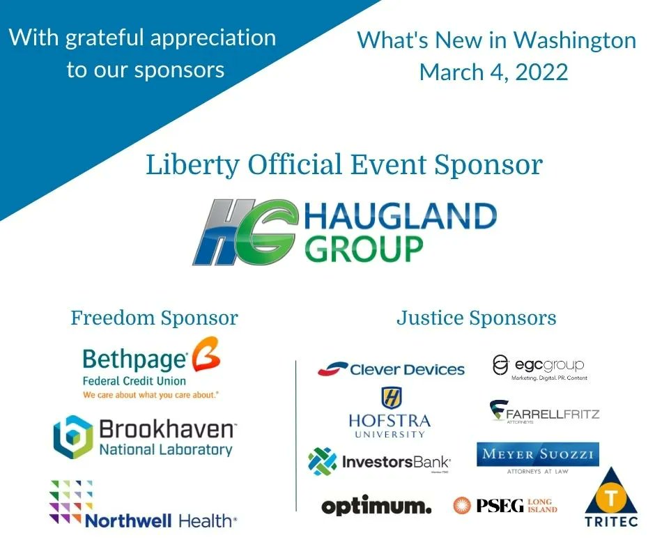 TY to our sponsors for U.S. Senator Schumer

Liberty Sponsor @HauglandGroup
Freedom Sponsors @LoveBethpage Brookhaven Science Assoc. & @NorthwellHealth
Justice Sponsors @CleverDevices_ @egcgroup @FarrellFritzPC @HofstraU @investorsbank @TRITEC_RE @MSEKATTORNEYS  @optimum @PSEGLI https://t.co/M3FxrnxC9d