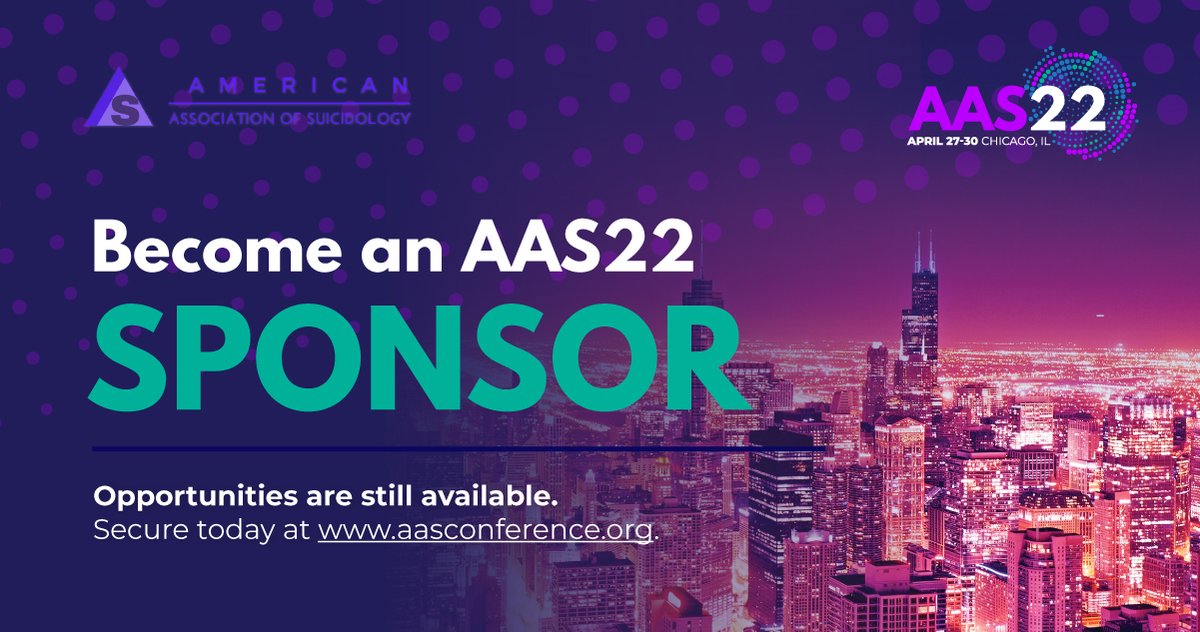AASuicidology's tweet photo. Working to prevent suicides occurring in the U.S. and abroad? Promote your work at the largest suicide prevention conference in the U.S. Become an AAS22 Sponsor! Learn more and secure your spot by March 15: https://t.co/d9zs0fs2ou https://t.co/S8NWD02rdb