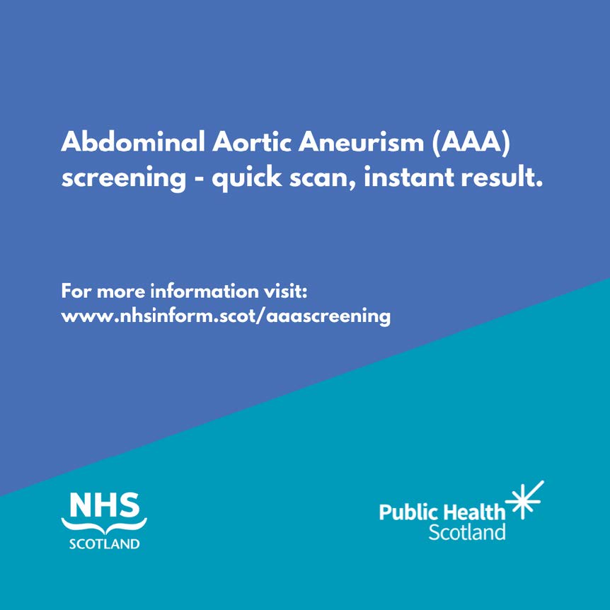 NHSWI's tweet photo. Men aged 65 are invited for a one-off simple ultrasound of the abdomen (tummy) to detect a AAA.
Treating a AAA early greatly reduces the chance of it causing serious problems. It could save your life.
For more information visit
https://t.co/S157JJtGem
#ScotsScreening https://t.co/VC69msVBsW