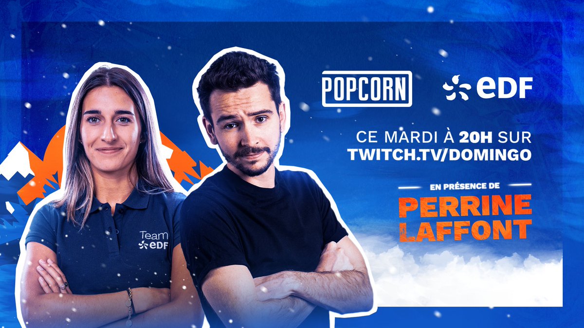 EDF_Sport's tweet photo. 🍿 POPCORN AVEC DOMINGO 🍿
Notre skieuse de bosses Perrine Laffont sera en direct demain sur Twitch, au programme : 
⚡ Le Team EDF et les Jeux Paralympiques
🎿 #LaPistedesChampionsEDF
🎙️ Interview de Perrine
📲 L’app EDF Sport Energie
➡️ https://t.co/UJJyOdcxyR 
#EnergieduSport https://t.co/naXscspQwz